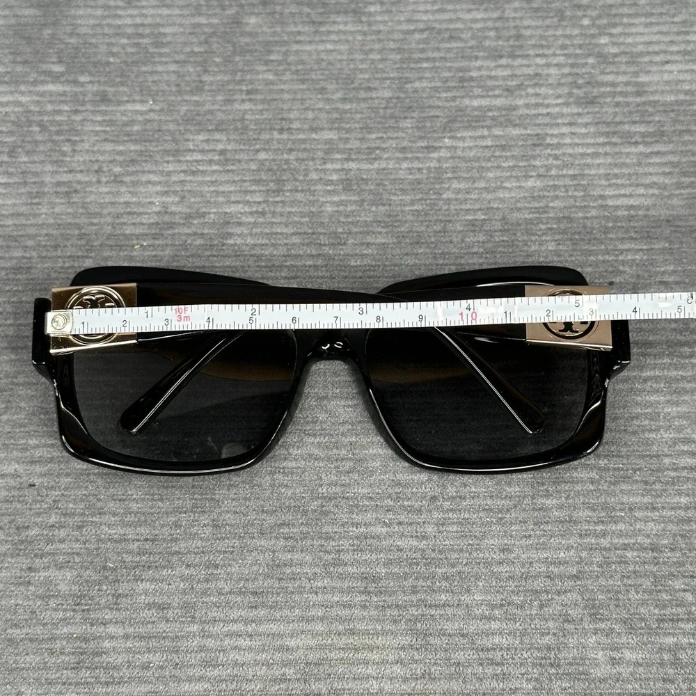 Tory Burch TY9027 Black Polarized Square Sunglasses Gold Logo 501T3 59-16-130
